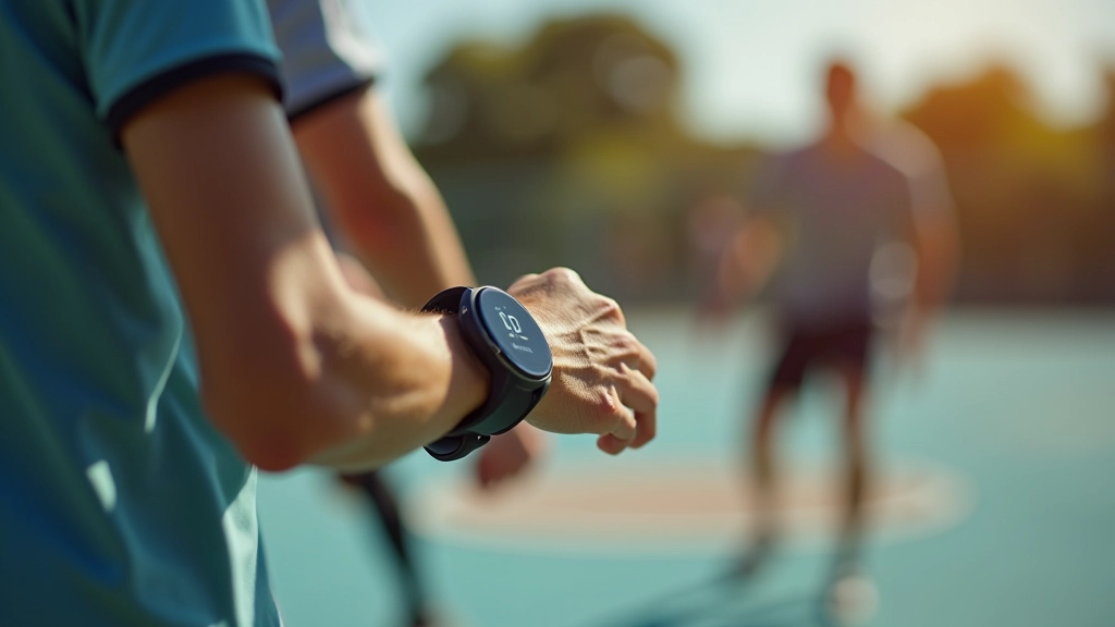 Player wearing sports tracking device on wrist during game action, showing real-time data collection