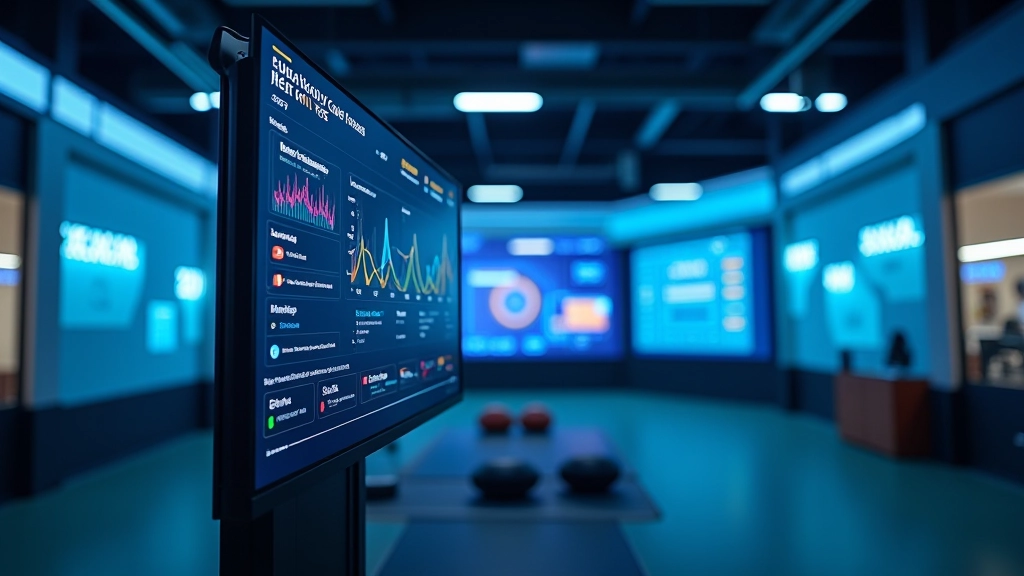 Modern sports analytics dashboard displayed on computer monitor in professional training facility